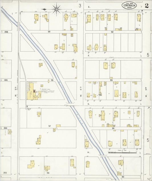 Sanborn Fire Insurance Map from Centralia, Lewis County, Washington (1909), Sheet #0002 - Historic Sanborn Fire Insurance Map Print, vintage old map wall art, antique decor, genealogy gift, Washington Washington map
