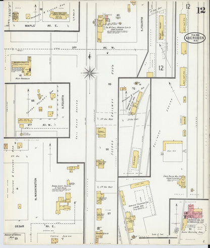 Sanborn Fire Insurance Map from Aberdeen, Brown County, South Dakota (1904), Sheet #0012 - Complete Map Set gallery image, historic Sanborn map, vintage wall art, South Dakota South Dakota