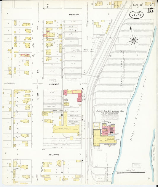 Sanborn Fire Insurance Map from Lyons, Clinton County, Iowa (1909), Sheet #0015 - Historic Sanborn Fire Insurance Map Print, vintage old map wall art