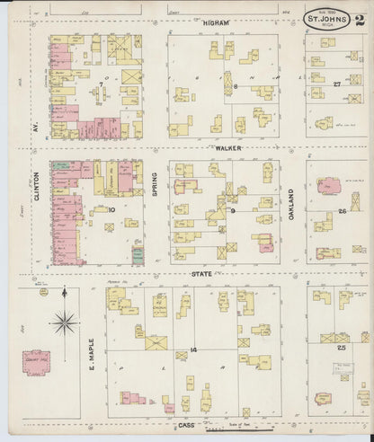 Sanborn Fire Insurance Map from Saint Johns, Clinton County, Michigan (1890), Sheet #0002 - Historic Sanborn Fire Insurance Map Print, vintage old map wall art, antique decor, genealogy gift, Michigan Michigan map