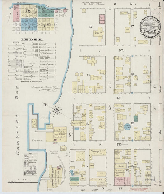 Sanborn Fire Insurance Map from Eureka, Humboldt County, California (1886), Sheet #0001 - Historic Sanborn Fire Insurance Map Print, vintage old map wall art, antique decor, genealogy gift, California California map