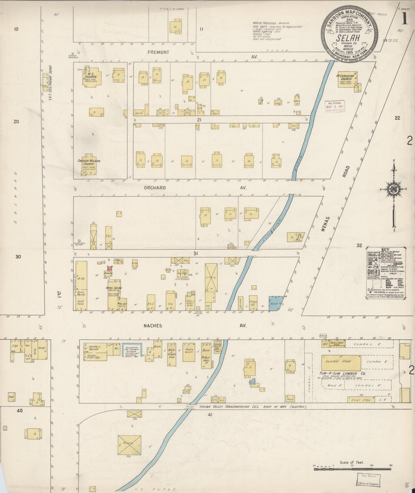 Sanborn Fire Insurance Map from Selah, Yakima County, Washington (1915), Sheet #0001 - Complete Map Set gallery image, historic Sanborn map, vintage wall art, Washington Washington