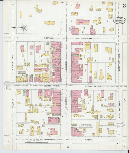 Sanborn Fire Insurance Map from Tecumseh, Lenawee County, Michigan (1899), Sheet #0003 - Historic Sanborn Fire Insurance Map Print, vintage old map wall art, antique decor, genealogy gift, Michigan Michigan map