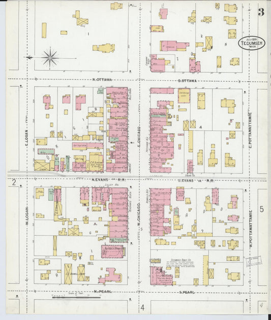 Sanborn Fire Insurance Map from Tecumseh, Lenawee County, Michigan (1899), Sheet #0003 - Historic Sanborn Fire Insurance Map Print, vintage old map wall art, antique decor, genealogy gift, Michigan Michigan map