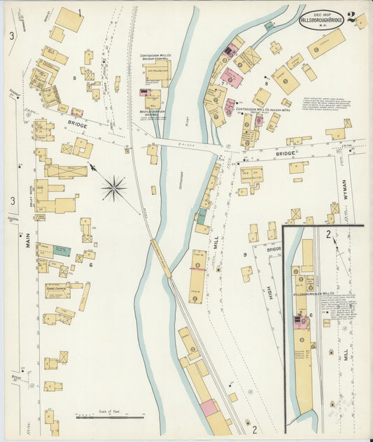 Sanborn Fire Insurance Map from Hillsborough Bridge, Hillsborough County, New Hampshire (1907), Sheet #0002 - Historic Sanborn Fire Insurance Map Print, vintage old map wall art, antique decor, genealogy gift, New Hampshire New Hampshire map