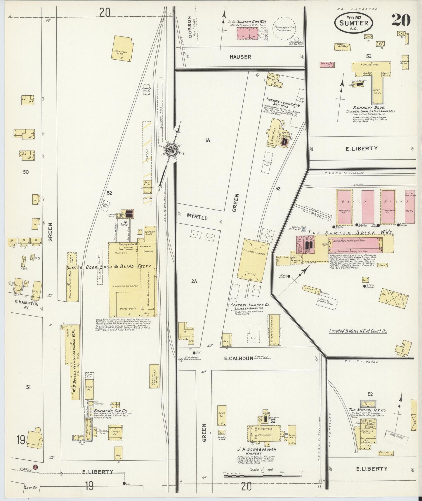 Sanborn Fire Insurance Map from Sumter, Sumter County, South Carolina (1912), Sheet #0020 - Historic Sanborn Fire Insurance Map Print, vintage old map wall art, antique decor, genealogy gift, South Carolina South Carolina map