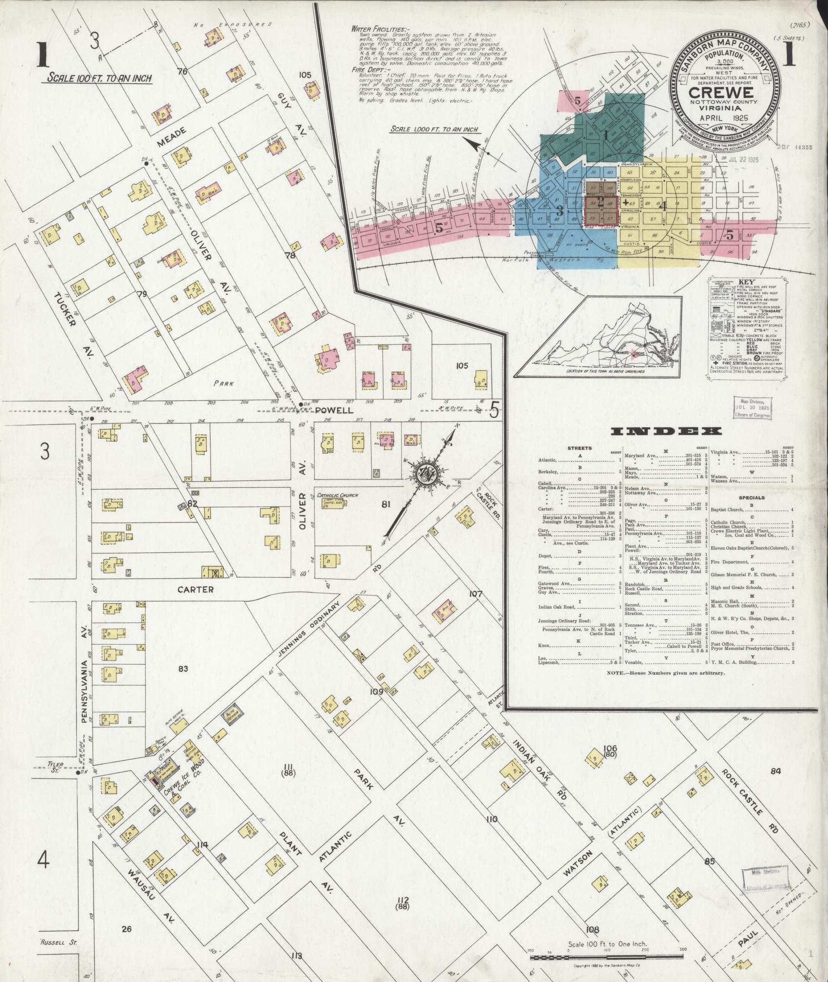 Sanborn Fire Insurance Map from Crewe, Nottoway County, Virginia. (1925) – Historic Sanborn Fire Insurance Map Print