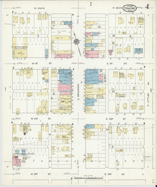 Sanborn Fire Insurance Map from Edmond, Oklahoma County, Oklahoma (1914), Sheet #0004 - Historic Sanborn Fire Insurance Map Print, vintage old map wall art, antique decor, genealogy gift, Edmond Oklahoma map