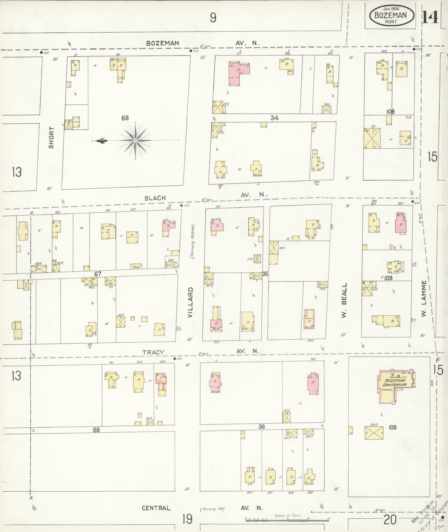 Sanborn Fire Insurance Map from Bozeman, Gallatin County, Montana (1904), Sheet #0014 - Complete Map Set gallery image, historic Sanborn map, vintage wall art, Montana Montana