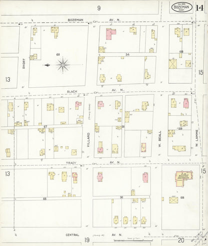 Sanborn Fire Insurance Map from Bozeman, Gallatin County, Montana (1904), Sheet #0014 - Complete Map Set gallery image, historic Sanborn map, vintage wall art, Montana Montana