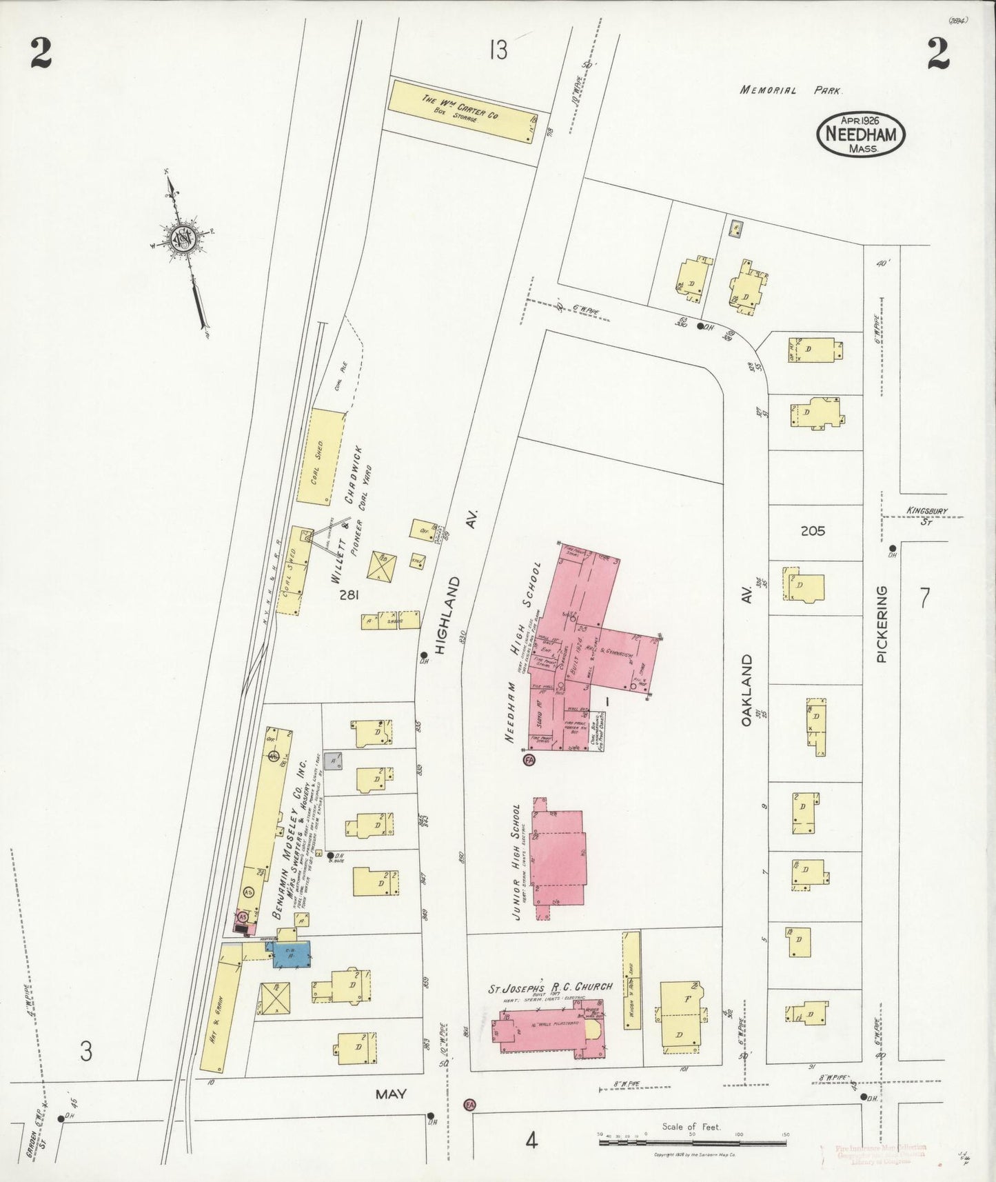 Sanborn Fire Insurance Map from Needham, Norfolk County, Massachusetts (1926), Sheet #0002 - Complete Map Set gallery image, historic Sanborn map, vintage wall art, Massachusetts Massachusetts