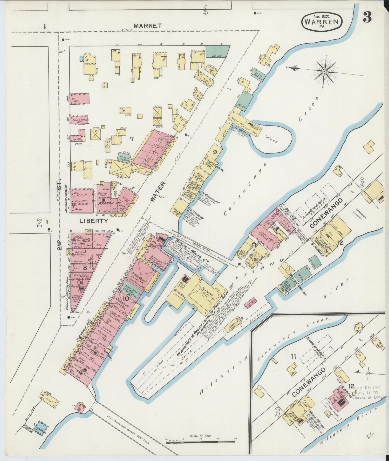 Sanborn Fire Insurance Map from Warren, Warren County, Pennsylvania (1892), Sheet #0003 - Complete Map Set gallery image, historic Sanborn map, vintage wall art, Pennsylvania Pennsylvania