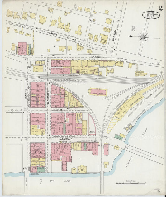 Sanborn Fire Insurance Map from Oil City, Venango County, Pennsylvania (1895), Sheet #0002 - Historic Sanborn Fire Insurance Map Print, vintage old map wall art, antique decor, genealogy gift, Pennsylvania Pennsylvania map