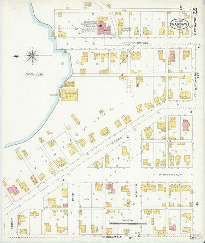 Sanborn Fire Insurance Map from Warsaw, Kosciusko County, Indiana (1905), Sheet #0003 - Historic Sanborn Fire Insurance Map Print, vintage old map wall art, antique decor, genealogy gift, Indiana Indiana map
