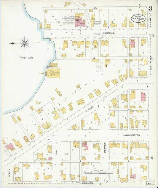 Sanborn Fire Insurance Map from Warsaw, Kosciusko County, Indiana (1905), Sheet #0003 - Historic Sanborn Fire Insurance Map Print, vintage old map wall art, antique decor, genealogy gift, Indiana Indiana map