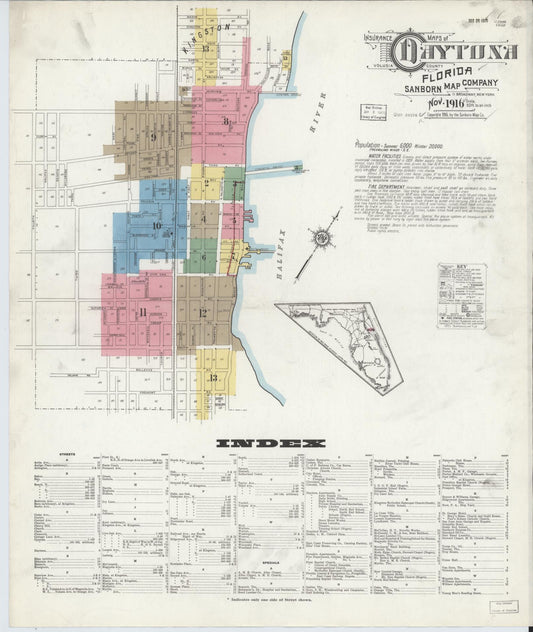 Sanborn Fire Insurance Map from Daytona, Volusia County, Florida. (1916) – Historic Sanborn Fire Insurance Map Print