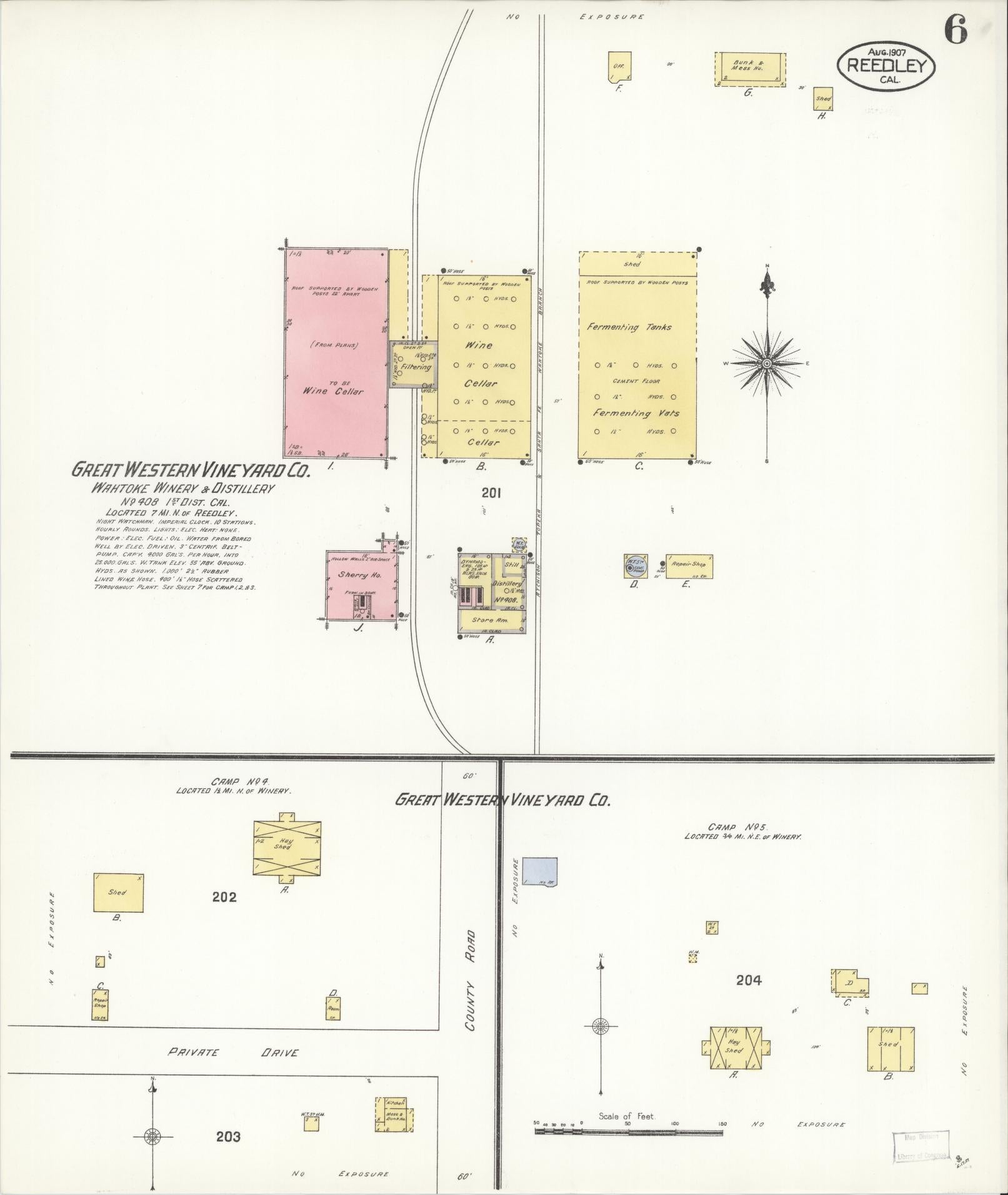 Sanborn Fire Insurance Map from Reedley, Fresno County, California (1907), Sheet #0006 - Complete Map Set gallery image, historic Sanborn map, vintage wall art, California California