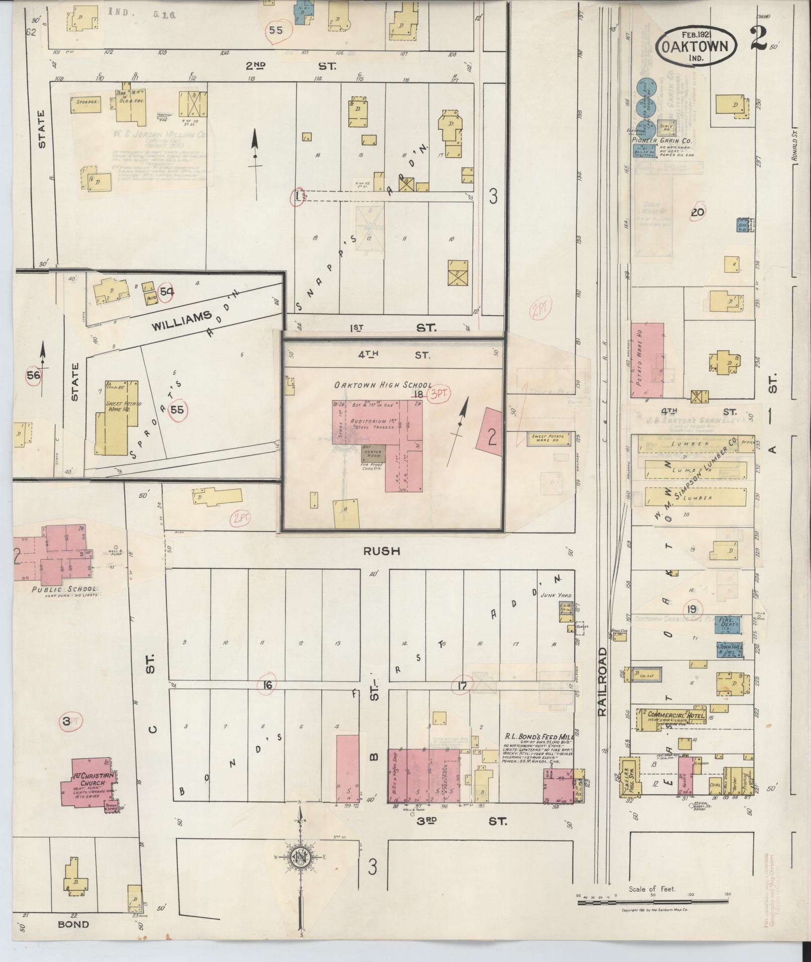 Sanborn Fire Insurance Map from Oaktown, Knox County, Indiana (1932), Sheet #0002 - Complete Map Set gallery image, historic Sanborn map, vintage wall art, Indiana Indiana