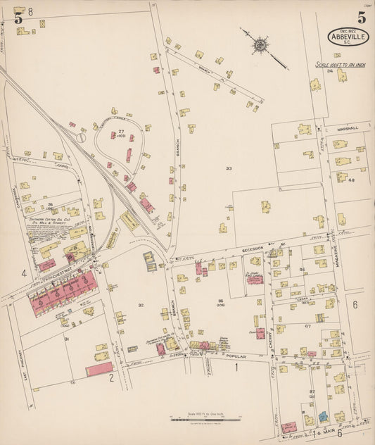 Sanborn Fire Insurance Map from Abbeville, Abbeville County, South Carolina (1922), Sheet #0005 - Historic Sanborn Fire Insurance Map Print, vintage old map wall art, antique decor, genealogy gift, South Carolina South Carolina map