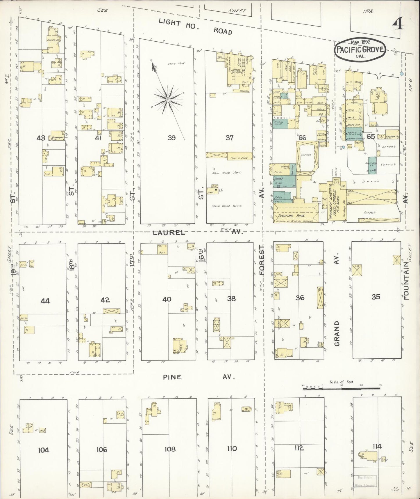 Sanborn Fire Insurance Map from Pacific Grove, Monterey County, California (1892), Sheet #0004 - Complete Map Set gallery image, historic Sanborn map, vintage wall art, California California