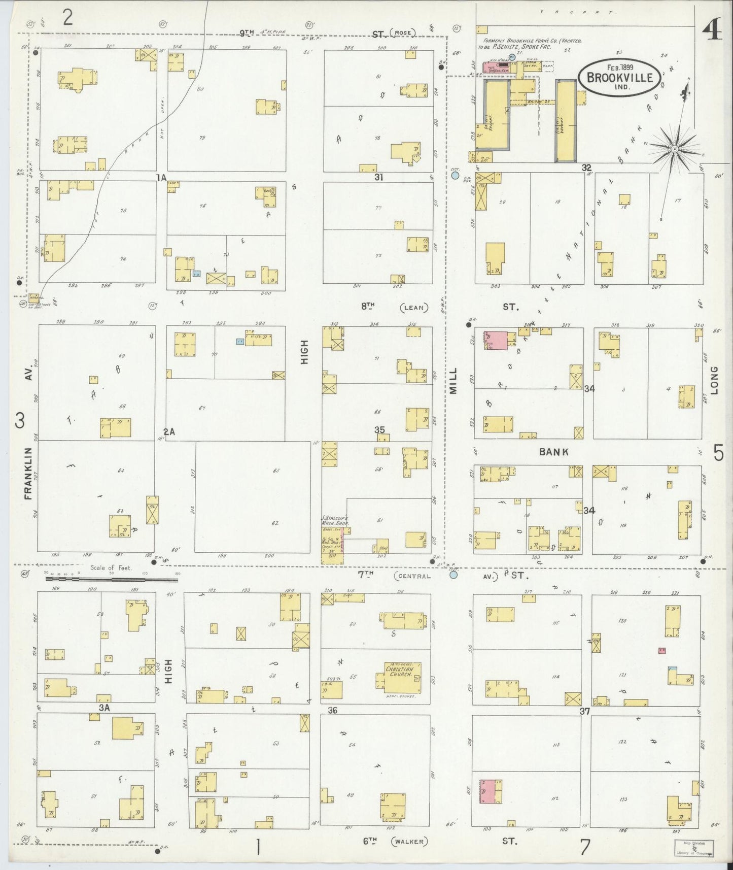 Sanborn Fire Insurance Map from Brookville, Franklin County, Indiana (1899), Sheet #0004 - Complete Map Set gallery image, historic Sanborn map, vintage wall art, Indiana Indiana