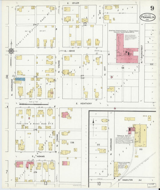 Sanborn Fire Insurance Map from Franklin, Johnson County, Indiana (1916), Sheet #0009 - Historic Sanborn Fire Insurance Map Print, vintage old map wall art, antique decor, genealogy gift, Indiana Indiana map