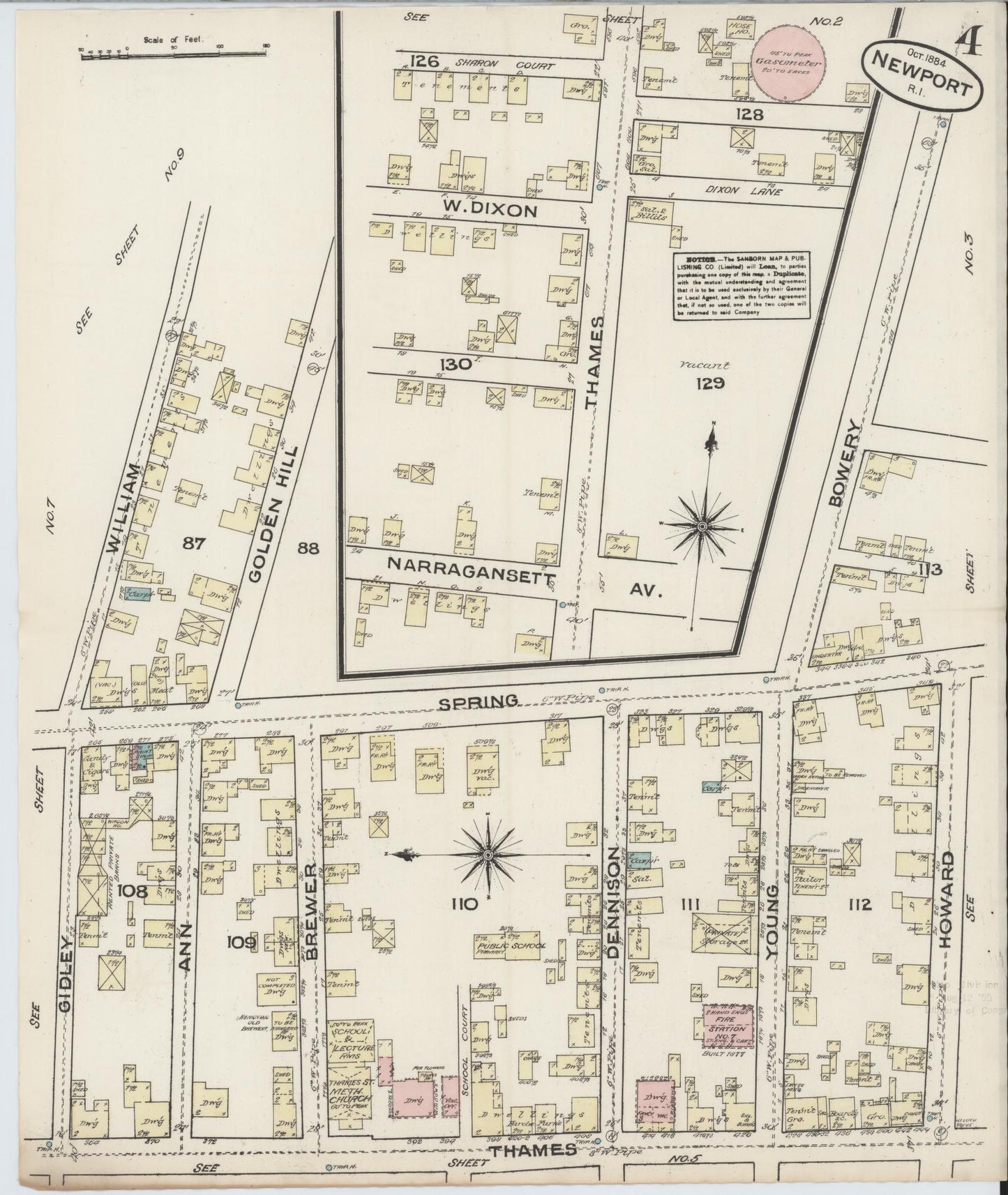 Sanborn Fire Insurance Map from Newport, Newport County, Rhode Island (1884), Sheet #0004 - Complete Map Set gallery image, historic Sanborn map, vintage wall art, Rhode Island Rhode Island