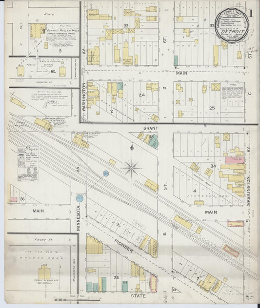 Sanborn Fire Insurance Map from Detroit Lakes, Becker County, Minnesota (1892), Sheet #0001 - Historic Sanborn Fire Insurance Map Print, vintage old map wall art, antique decor, genealogy gift, Minnesota Minnesota map