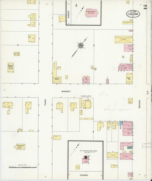 Sanborn Fire Insurance Map from Cheraw, Chesterfield County, South Carolina (1909), Sheet #0002 - Historic Sanborn Fire Insurance Map Print, vintage old map wall art, antique decor, genealogy gift, South Carolina South Carolina map
