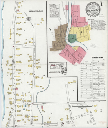 Sanborn Fire Insurance Map from Shelburne Falls, Franklin County, Massachusetts (1919), Sheet #0001 - Historic Sanborn Fire Insurance Map Print, vintage old map wall art, antique decor, genealogy gift, Massachusetts Massachusetts map