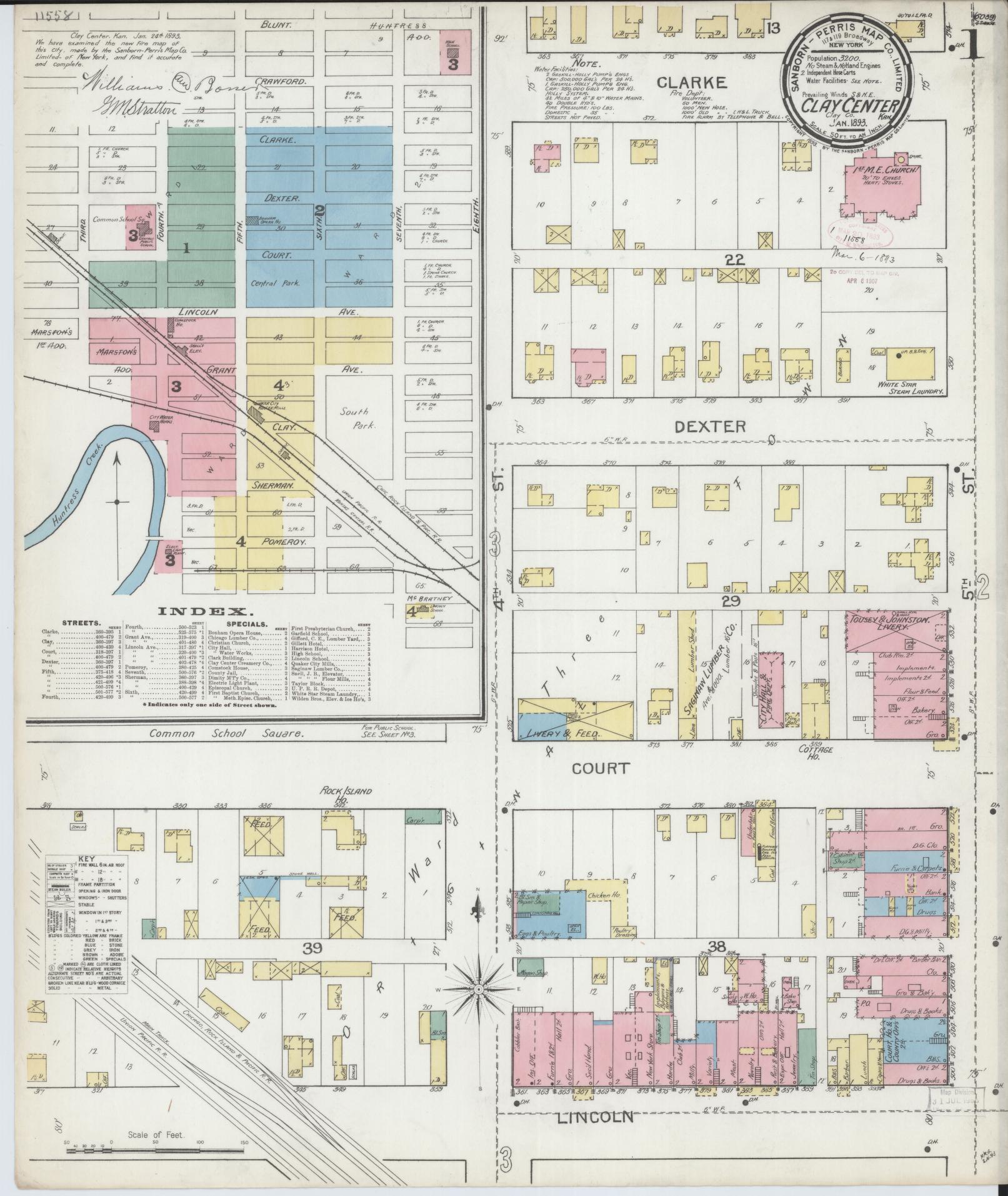 Sanborn Fire Insurance Map from Clay Center, Clay County, Kansas (1893), Sheet #0001 - Complete Map Set gallery image, historic Sanborn map, vintage wall art, Kansas Kansas