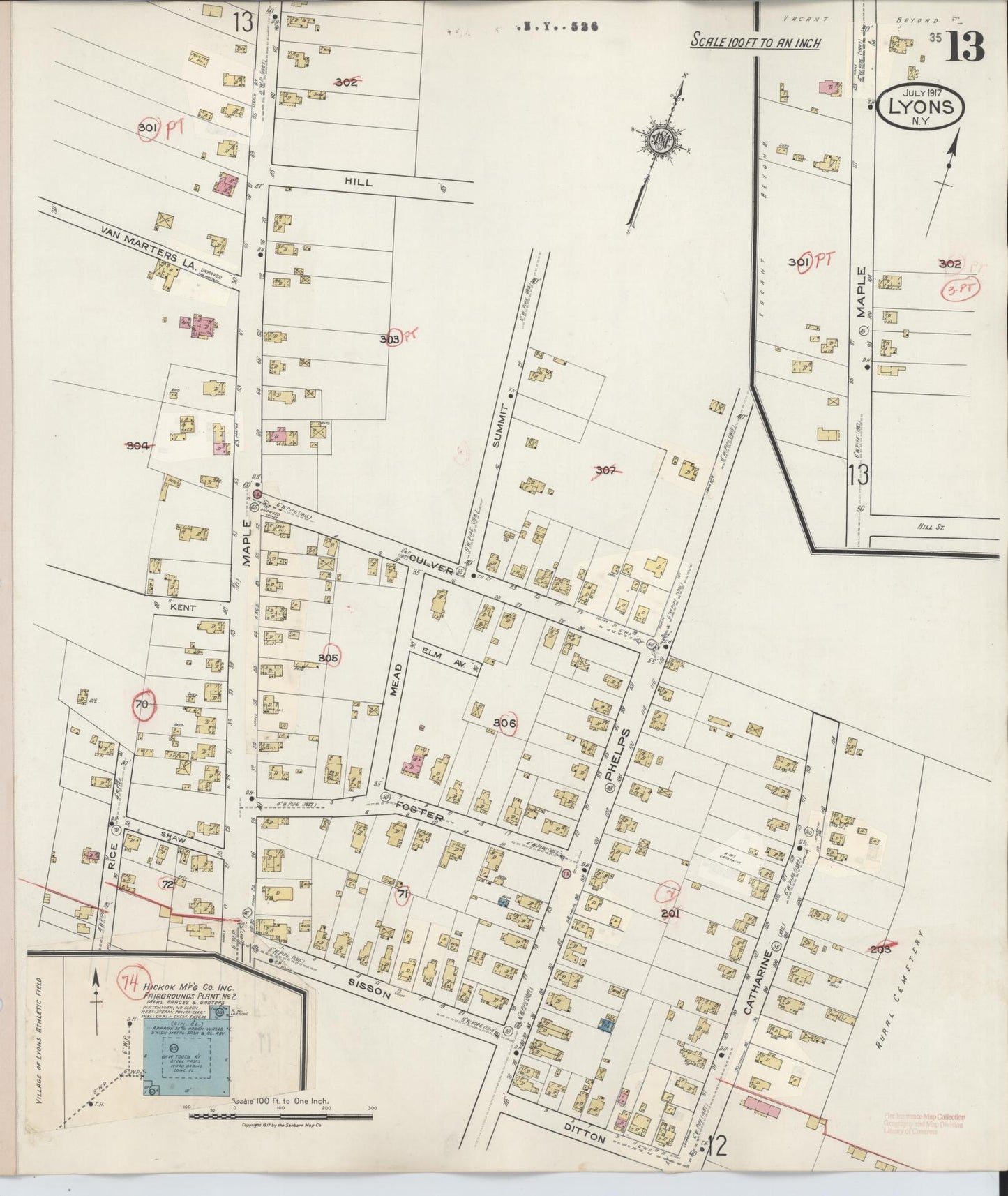 Sanborn Fire Insurance Map from Lyons, Wayne County, New York (1949), Sheet #0013 - Complete Map Set gallery image, historic Sanborn map, vintage wall art, New York New York