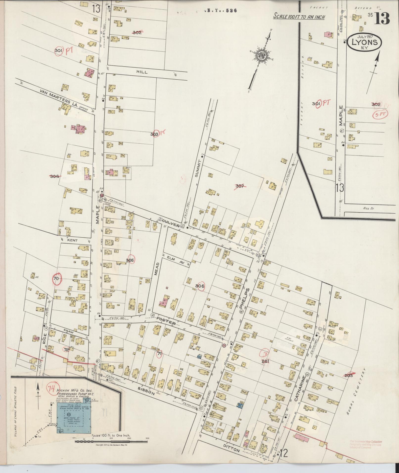 Sanborn Fire Insurance Map from Lyons, Wayne County, New York (1949), Sheet #0013 - Complete Map Set gallery image, historic Sanborn map, vintage wall art, New York New York