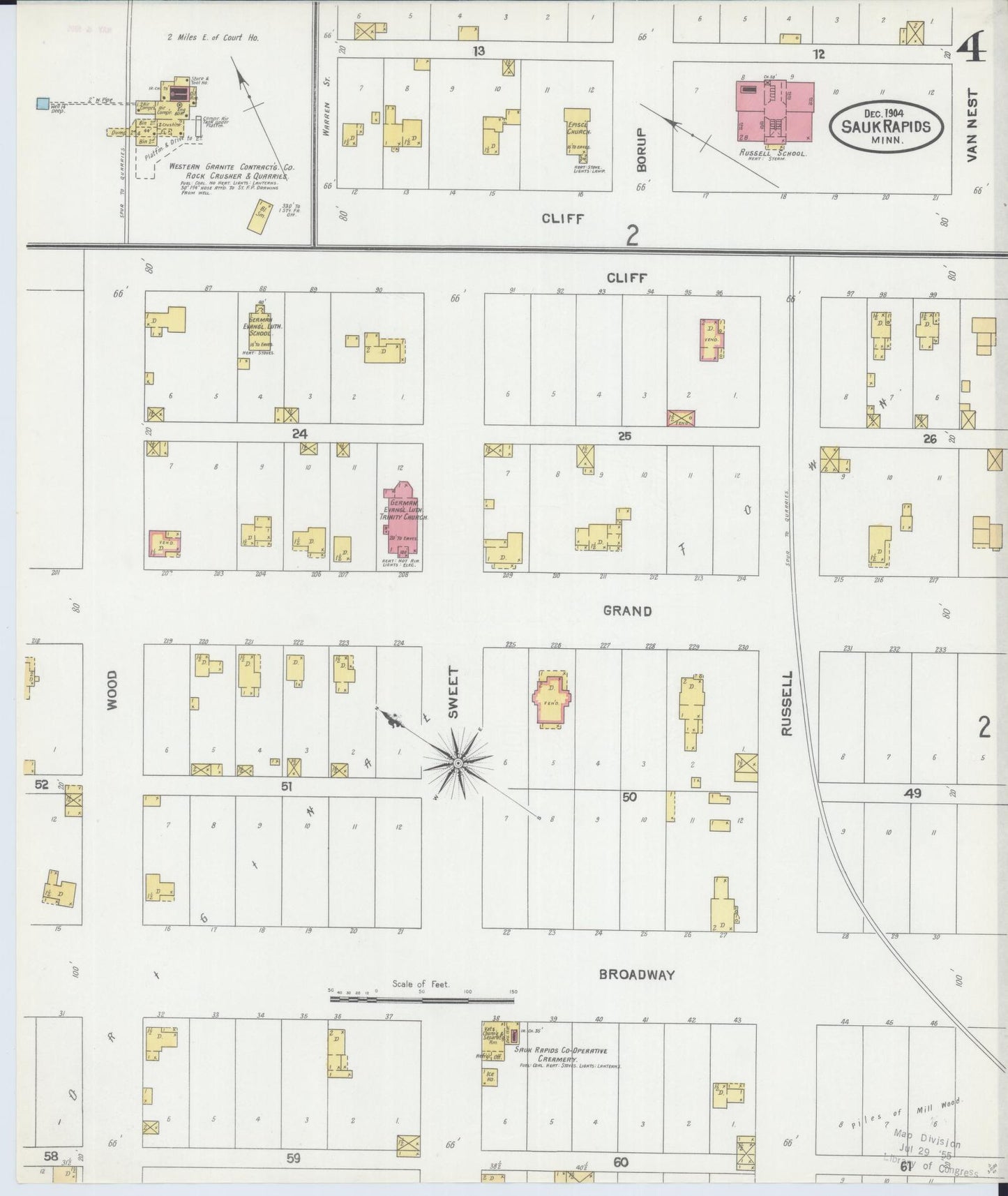 Sanborn Fire Insurance Map from Sauk Rapids, Benton County, Minnesota (1904), Sheet #0004 - Historic Sanborn Fire Insurance Map Print, vintage old map wall art, antique decor, genealogy gift, Minnesota Minnesota map