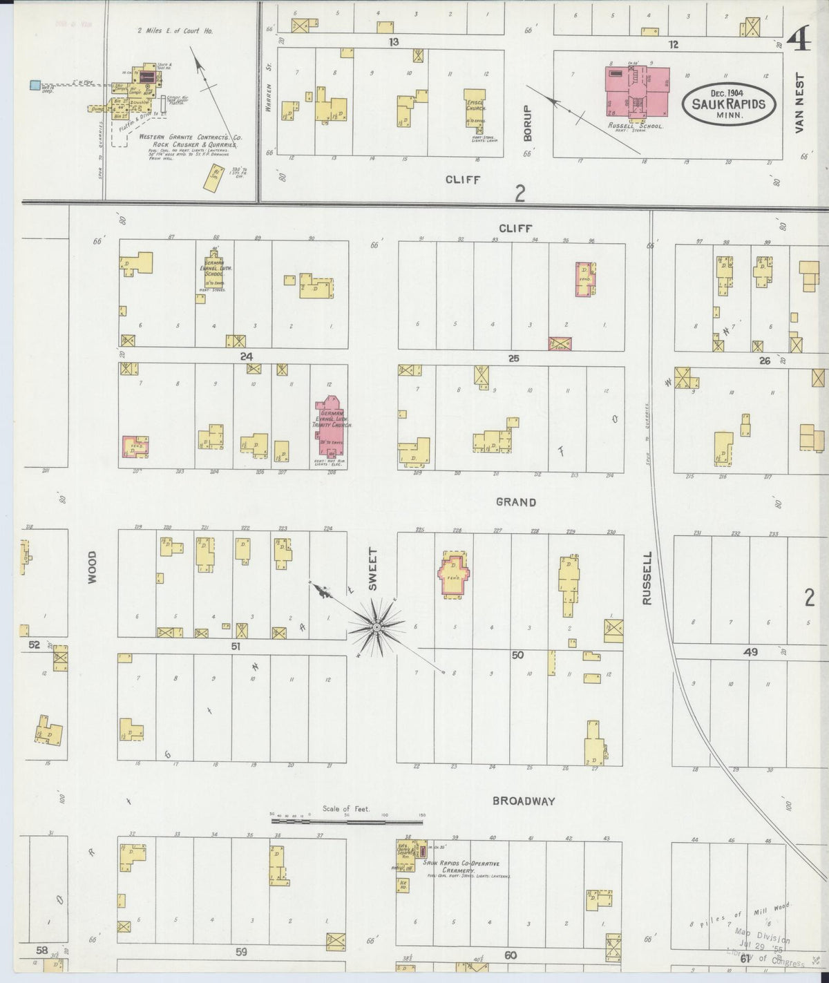 Sanborn Fire Insurance Map from Sauk Rapids, Benton County, Minnesota (1904), Sheet #0004 - Historic Sanborn Fire Insurance Map Print, vintage old map wall art, antique decor, genealogy gift, Minnesota Minnesota map
