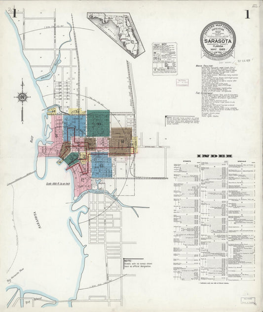 Sanborn Fire Insurance Map from Sarasota, Sarasota County, Florida (1925), Sheet #0001 - Complete Map Set gallery image, historic Sanborn map, vintage wall art, Florida Florida