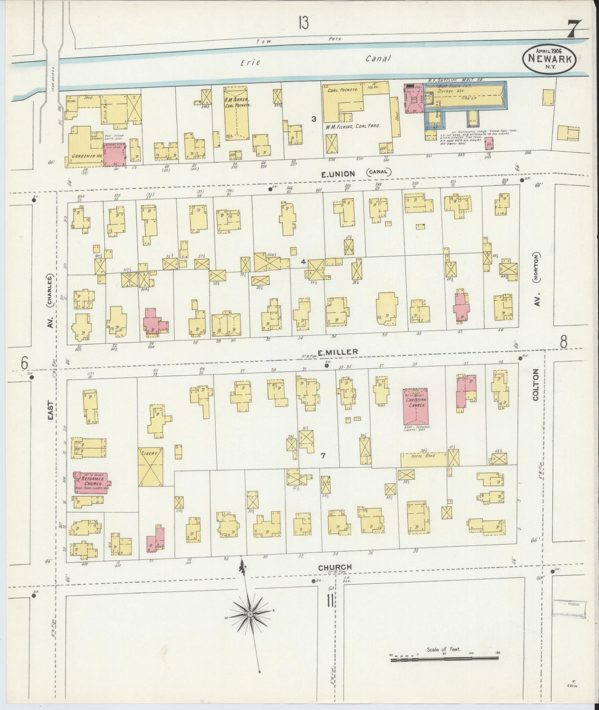 Sanborn Fire Insurance Map from Newark, Wayne County, New York (1906), Sheet #0007 - Complete Map Set gallery image, historic Sanborn map, vintage wall art, New York New York