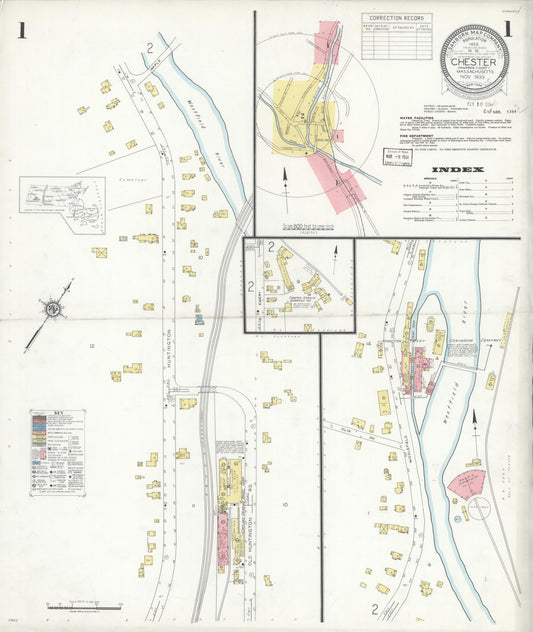 Sanborn Fire Insurance Map from Chester, Hampden County, Massachusetts (1933), Sheet #0001 - Complete Map Set gallery image, historic Sanborn map, vintage wall art, Massachusetts Massachusetts