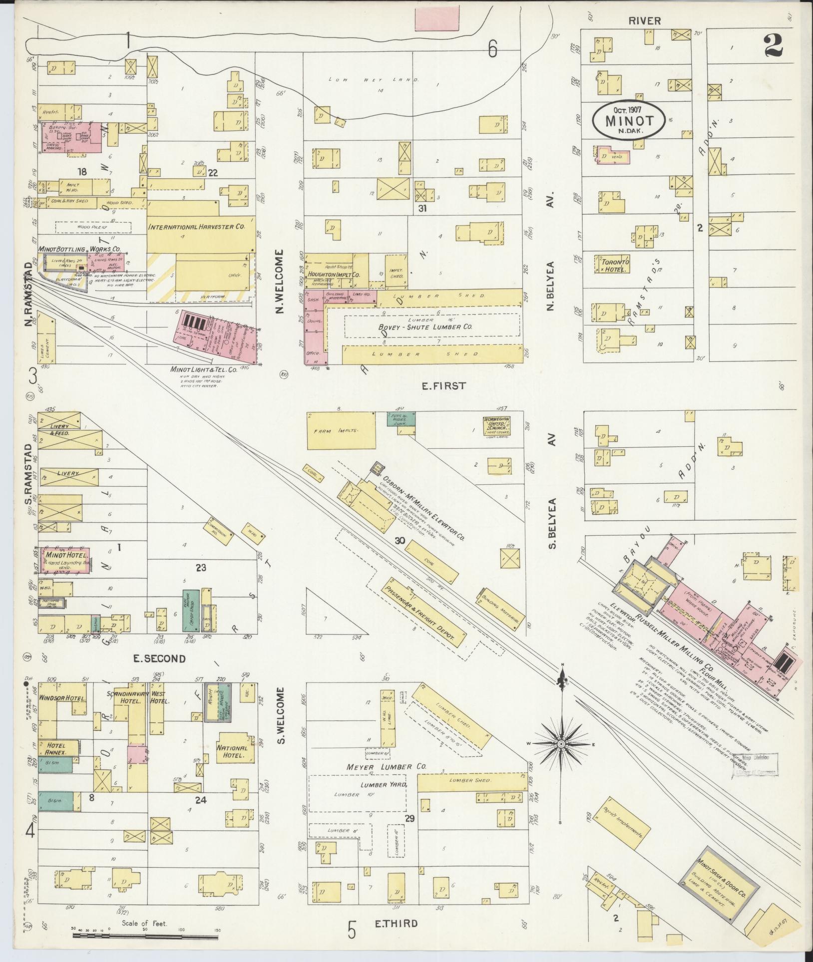 Sanborn Fire Insurance Map from Minot, Ward County, North Dakota (1907), Sheet #0002 - Historic Sanborn Fire Insurance Map Print, vintage old map wall art, antique decor, genealogy gift, North Dakota North Dakota map