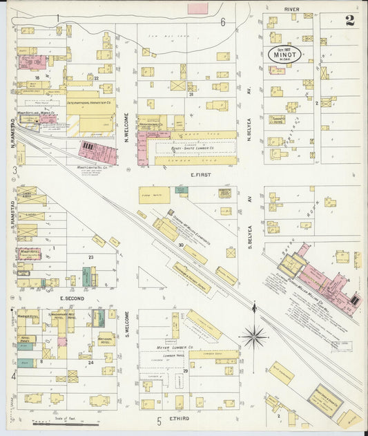 Sanborn Fire Insurance Map from Minot, Ward County, North Dakota (1907), Sheet #0002 - Historic Sanborn Fire Insurance Map Print, vintage old map wall art, antique decor, genealogy gift, North Dakota North Dakota map
