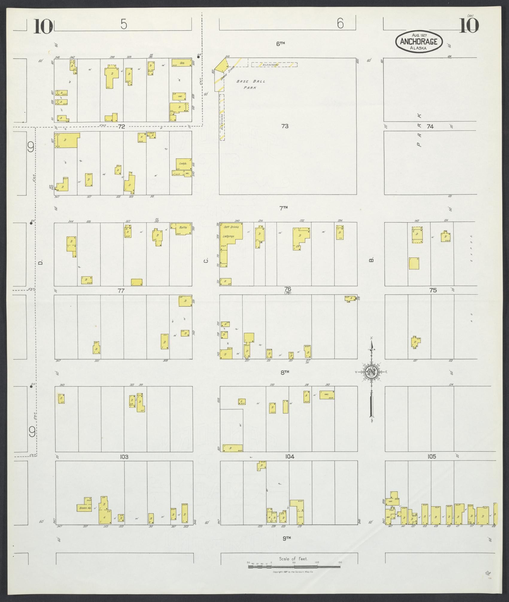 Sanborn Fire Insurance Map from Anchorage, Anchorage Census Division, Alaska (1927), Sheet #0010 - Complete Map Set gallery image, historic Sanborn map, vintage wall art, Alaska Alaska