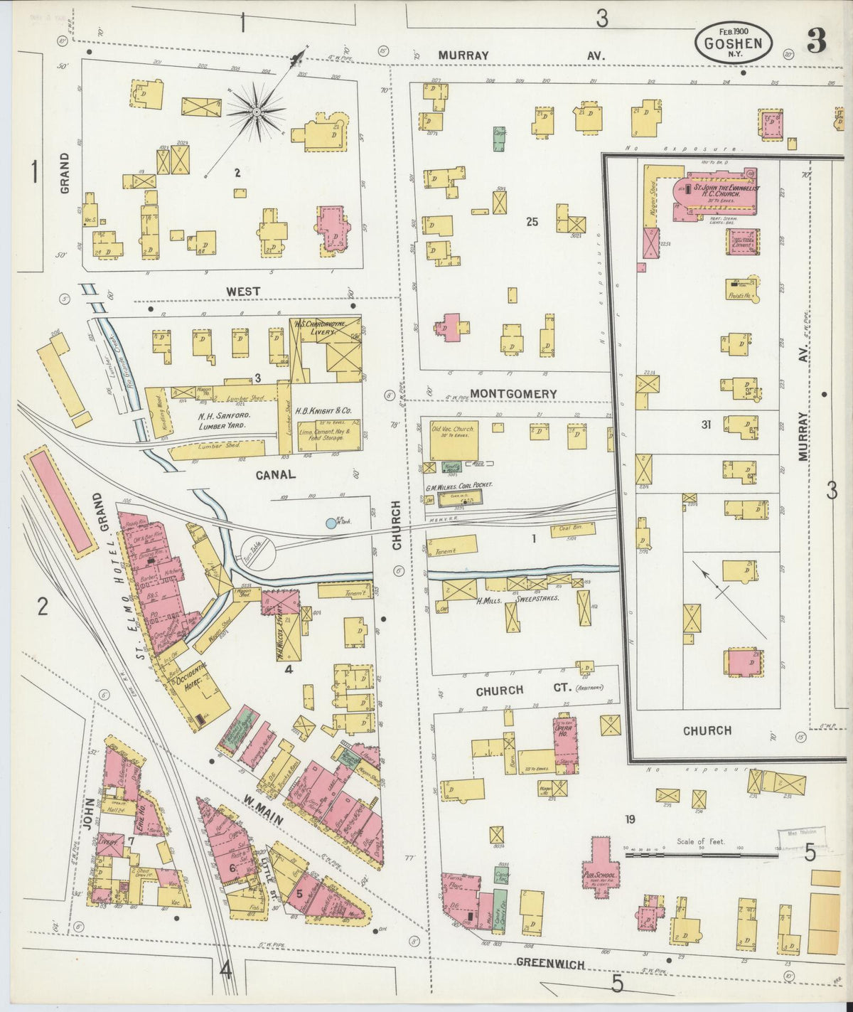 Sanborn Fire Insurance Map from Goshen, Orange County, New York (1900), Sheet #0003 - Historic Sanborn Fire Insurance Map Print, vintage old map wall art, antique decor, genealogy gift, New York New York map