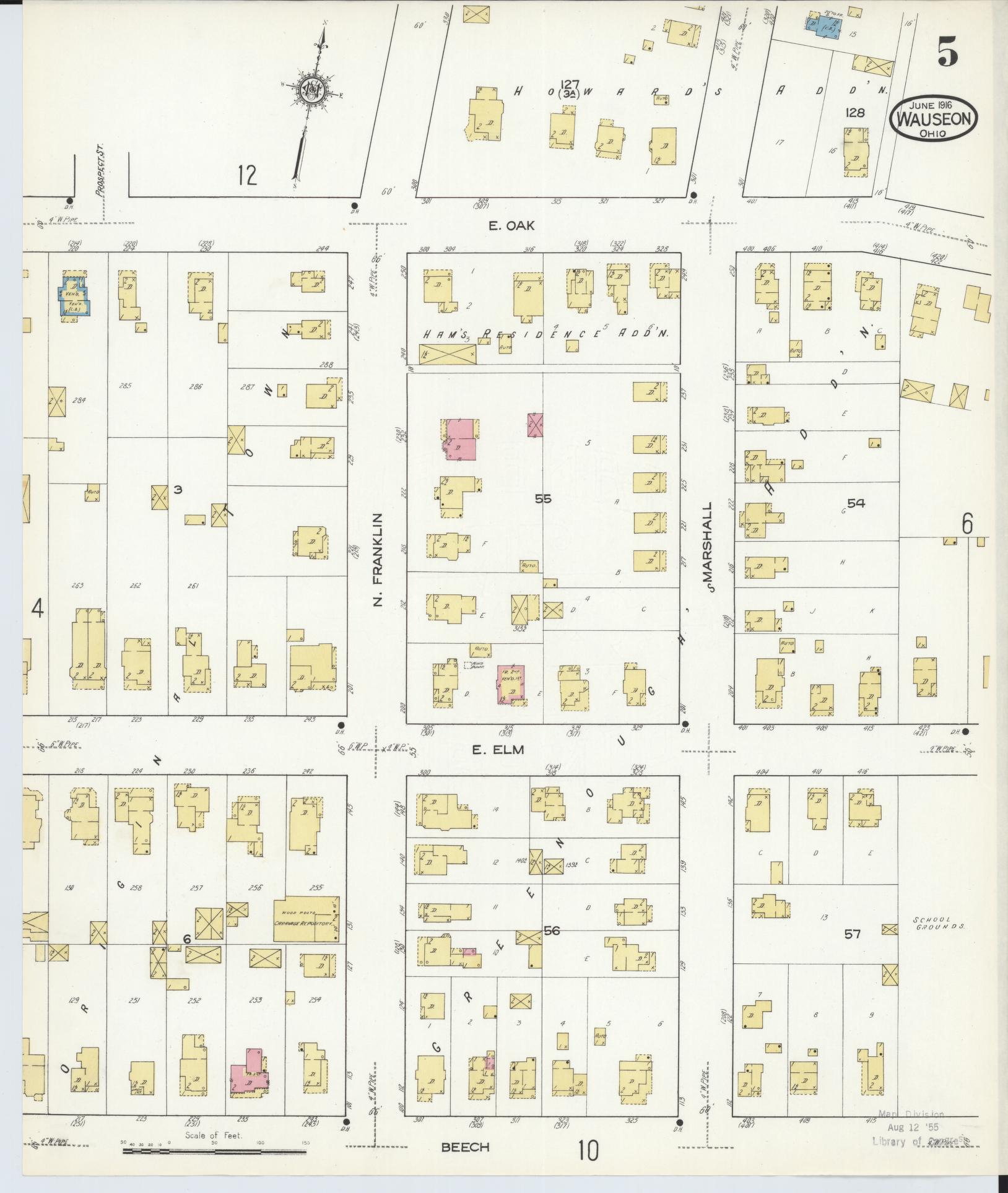 Sanborn Fire Insurance Map from Wauseon, Fulton County, Ohio (1916), Sheet #0005 - Complete Map Set gallery image, historic Sanborn map, vintage wall art, Ohio Ohio
