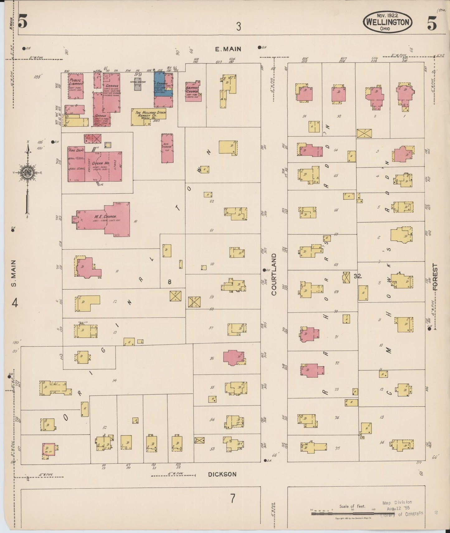 Sanborn Fire Insurance Map from Wellington, Lorain County, Ohio (1922), Sheet #0005 - Complete Map Set gallery image, historic Sanborn map, vintage wall art, Ohio Ohio