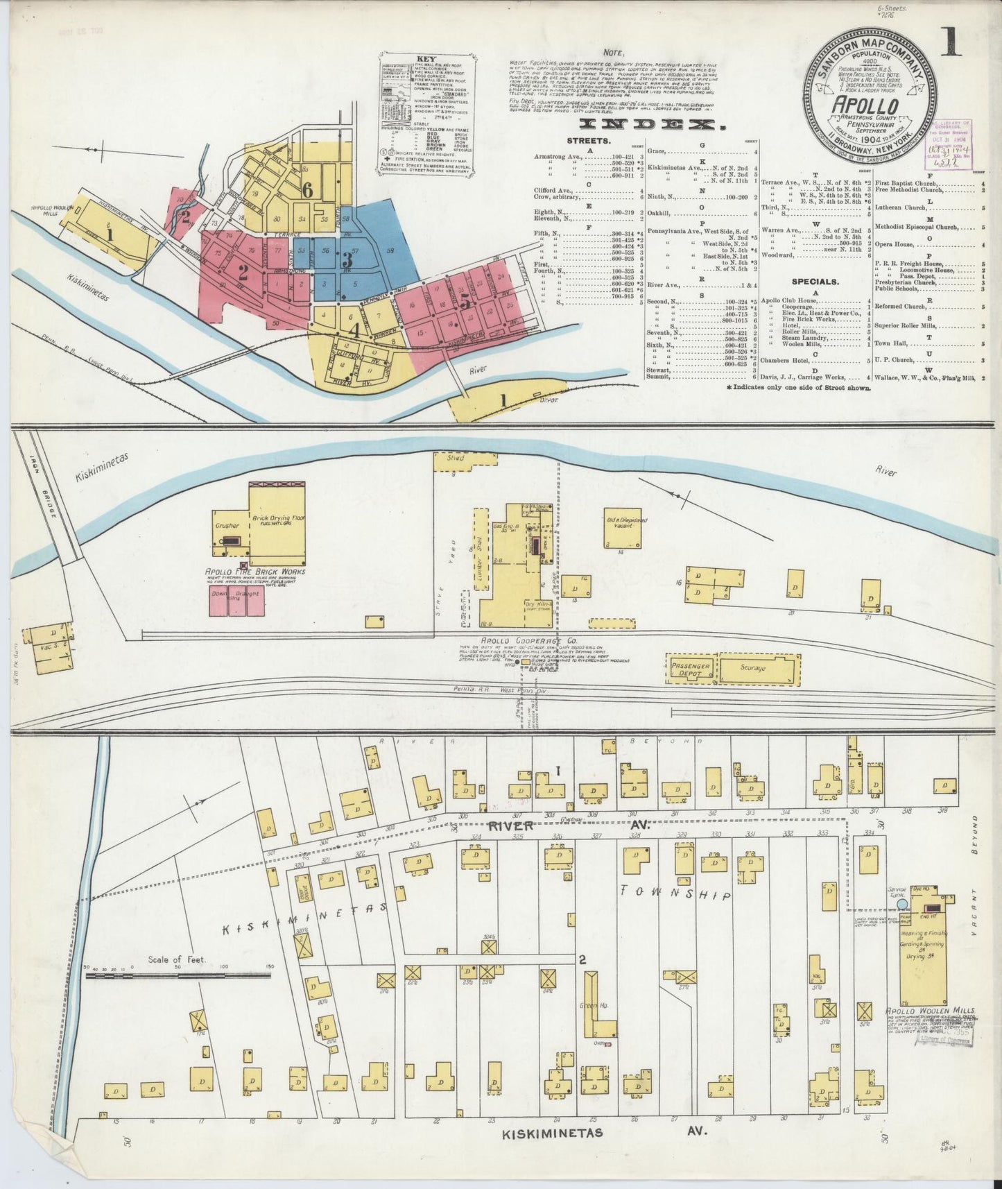Sanborn Fire Insurance Map from Apollo, Armstrong County, Pennsylvania (1904), Sheet #0001 - Historic Sanborn Fire Insurance Map Print, vintage old map wall art, antique decor, genealogy gift, Pennsylvania Pennsylvania map