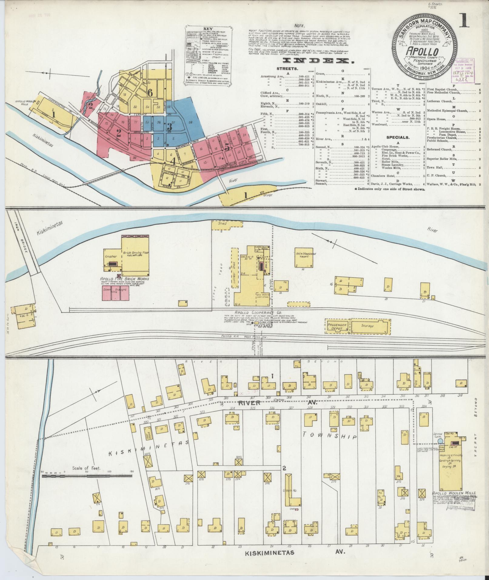 Sanborn Fire Insurance Map from Apollo, Armstrong County, Pennsylvania (1904), Sheet #0001 - Historic Sanborn Fire Insurance Map Print, vintage old map wall art, antique decor, genealogy gift, Pennsylvania Pennsylvania map