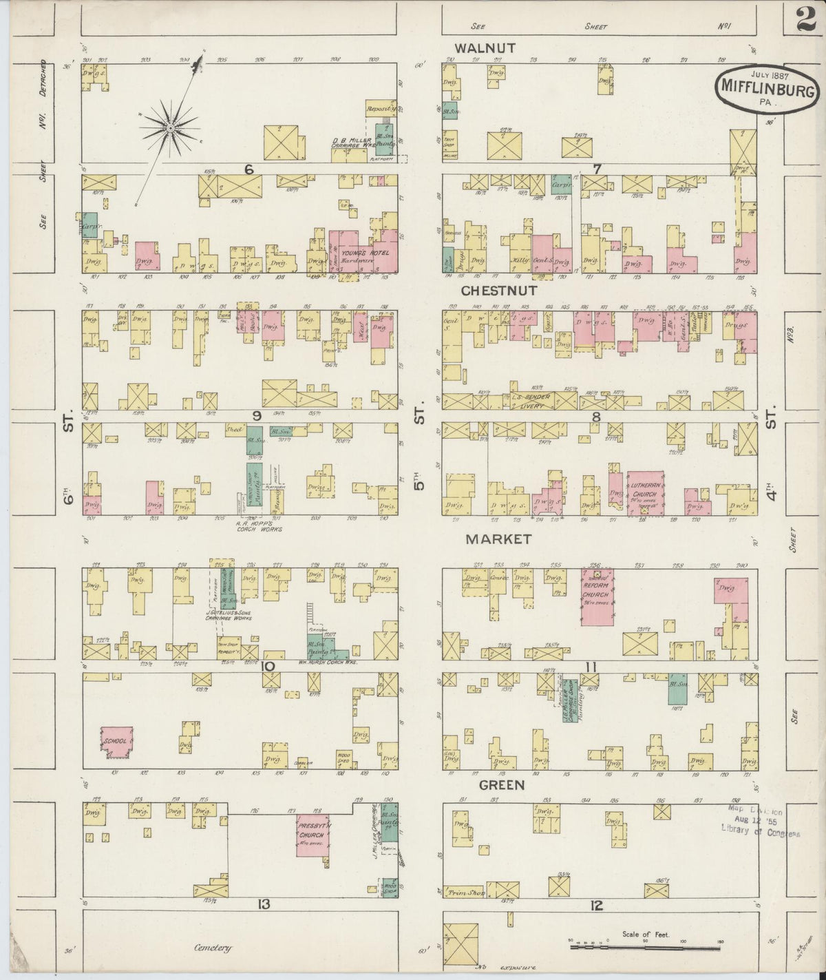 Sanborn Fire Insurance Map from Mifflinburg, Union County, Pennsylvania (1887), Sheet #0002 - Historic Sanborn Fire Insurance Map Print, vintage old map wall art, antique decor, genealogy gift, Pennsylvania Pennsylvania map