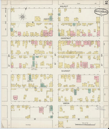 Sanborn Fire Insurance Map from Mifflinburg, Union County, Pennsylvania (1887), Sheet #0002 - Historic Sanborn Fire Insurance Map Print, vintage old map wall art, antique decor, genealogy gift, Pennsylvania Pennsylvania map