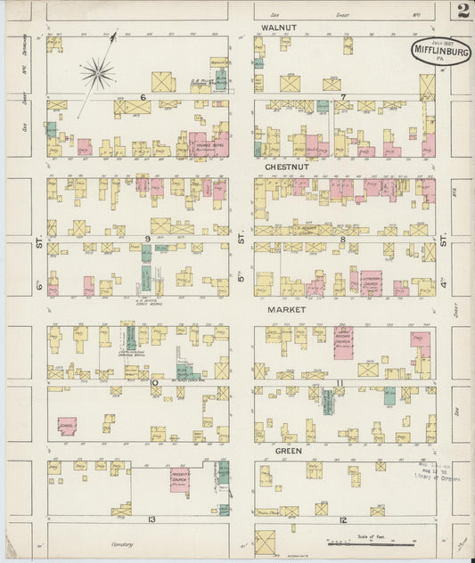 Sanborn Fire Insurance Map from Mifflinburg, Union County, Pennsylvania (1887), Sheet #0002 - Historic Sanborn Fire Insurance Map Print, vintage old map wall art, antique decor, genealogy gift, Pennsylvania Pennsylvania map