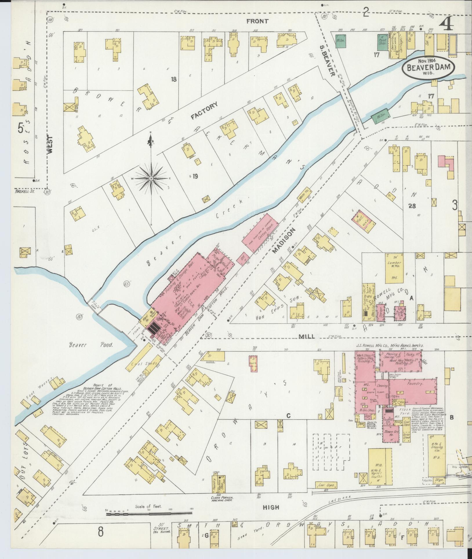 Sanborn Fire Insurance Map from Beaver Dam, Dodge County, Wisconsin (1904), Sheet #0004 - Historic Sanborn Fire Insurance Map Print, vintage old map wall art, antique decor, genealogy gift, Wisconsin Wisconsin map